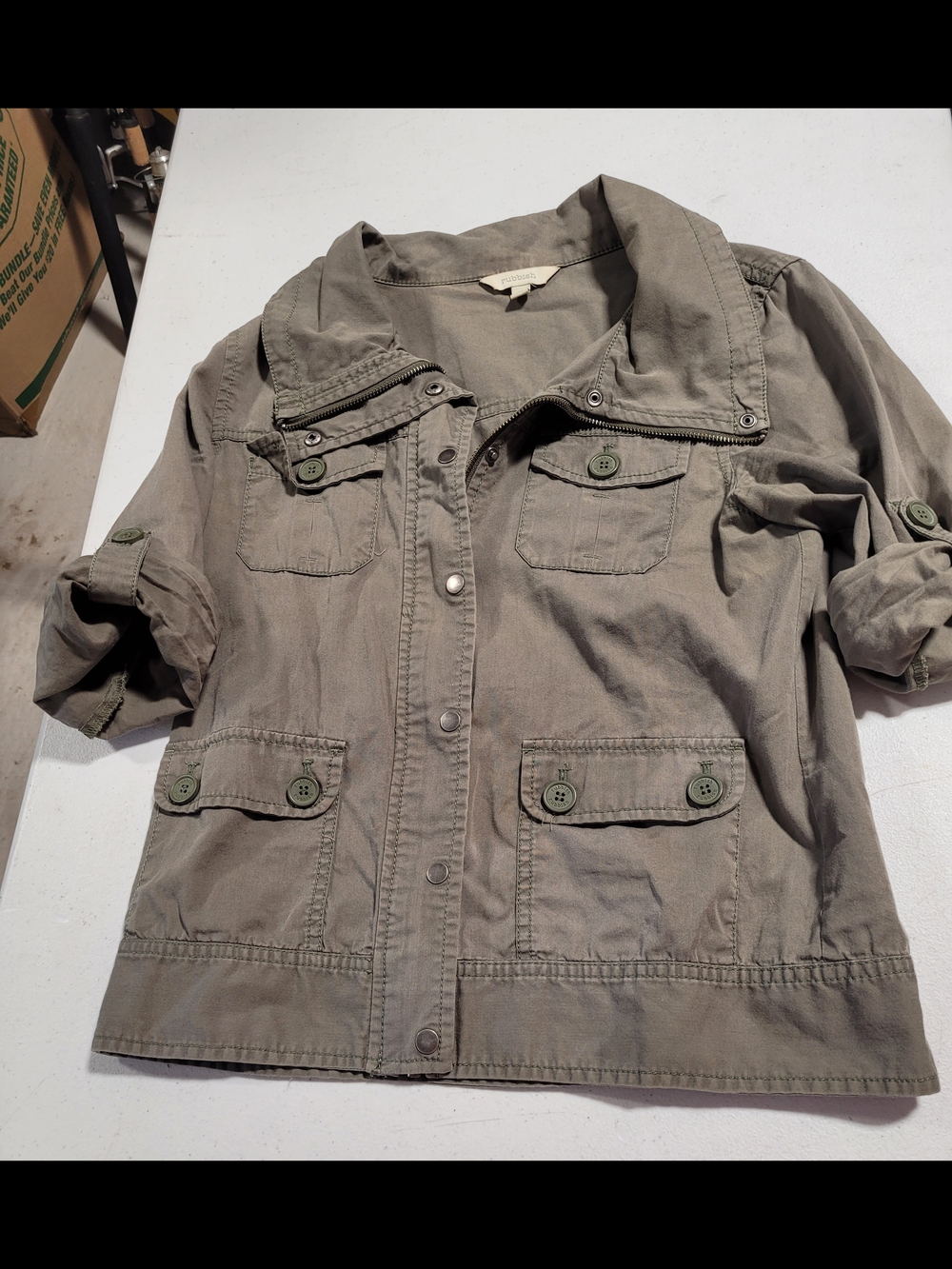 Rubbish Olive Green Utility Jacket with Button Flap Pockets